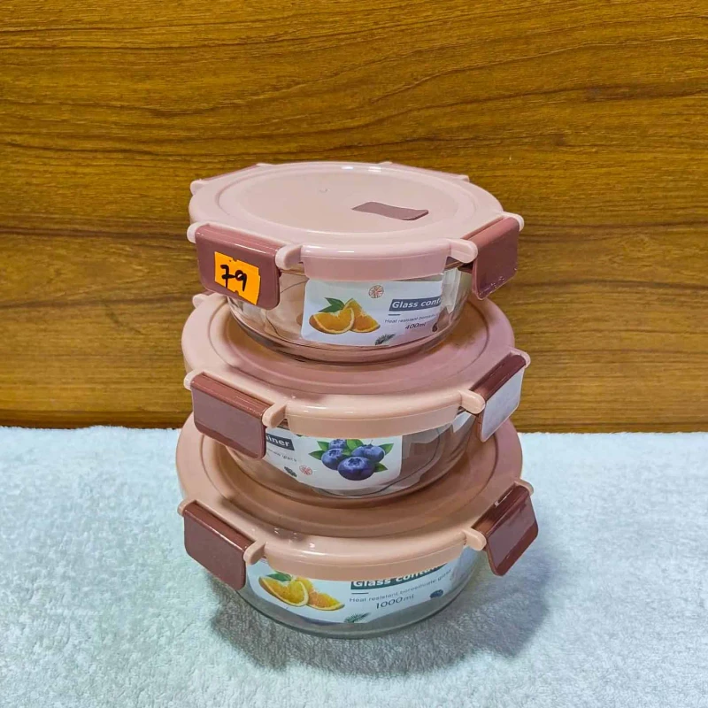 Multi Color Round Fiber Lid Airtight Bati Set (PESM)