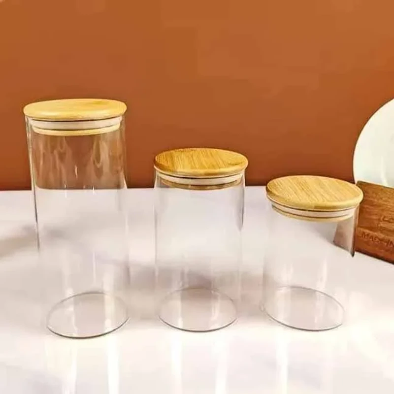 3pcs Wooden Lid Round Airtight Jar Set (NEM)