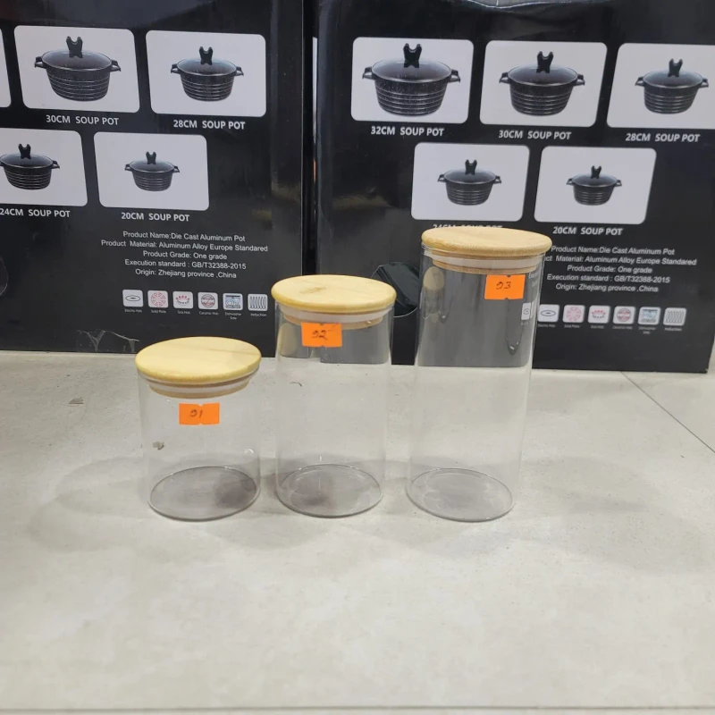 3pcs Wooden Lid Round Airtight Jar Set (NEM) - Image 3