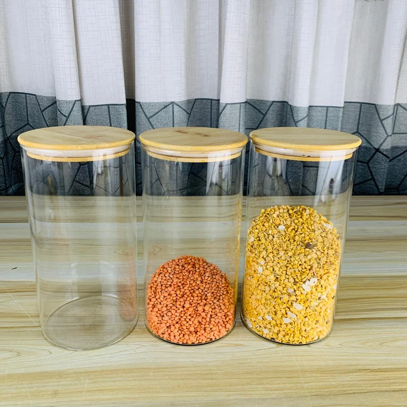 Round Airtight Glass Jar With Wooden Lid (NCM)