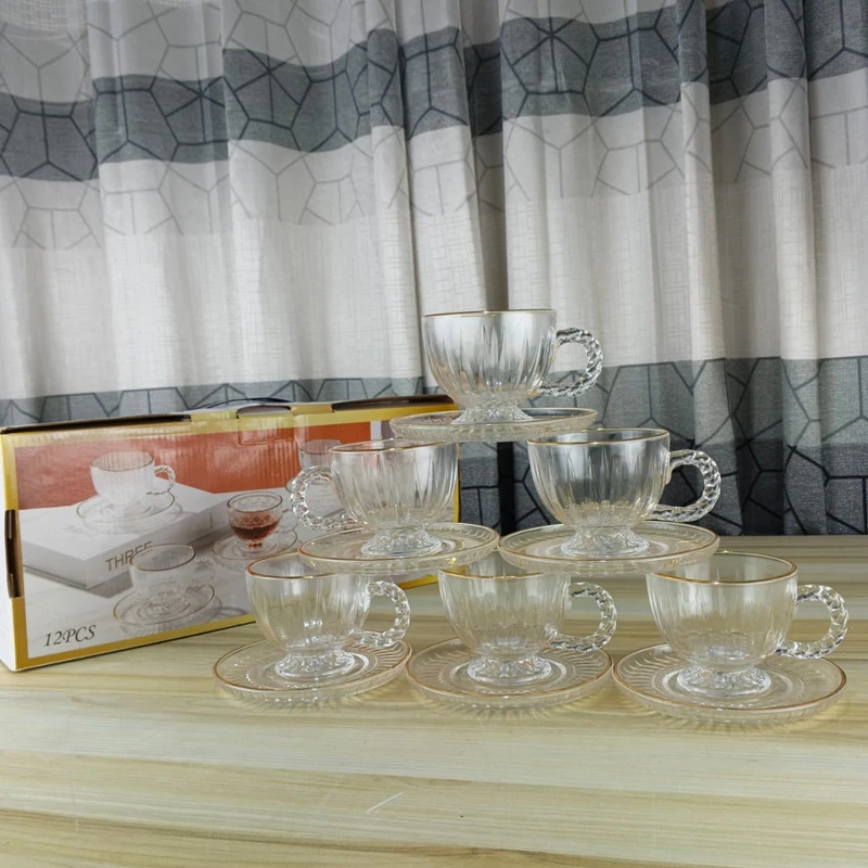 Premium Tea Cup Set Golden Rim