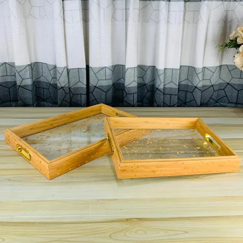 2pcs Set Acrylic Bamboo Serving Trey