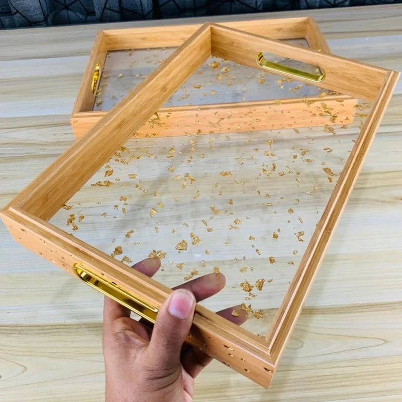 2pcs Set Acrylic Bamboo Serving Trey