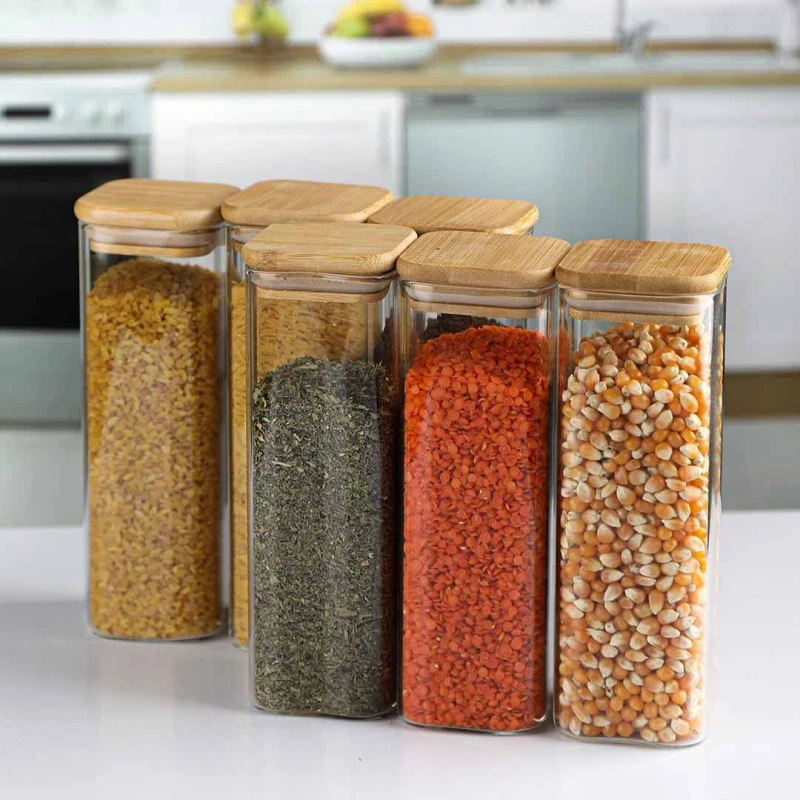 550ml Square Glass Jar Wooden Lid (PDM)