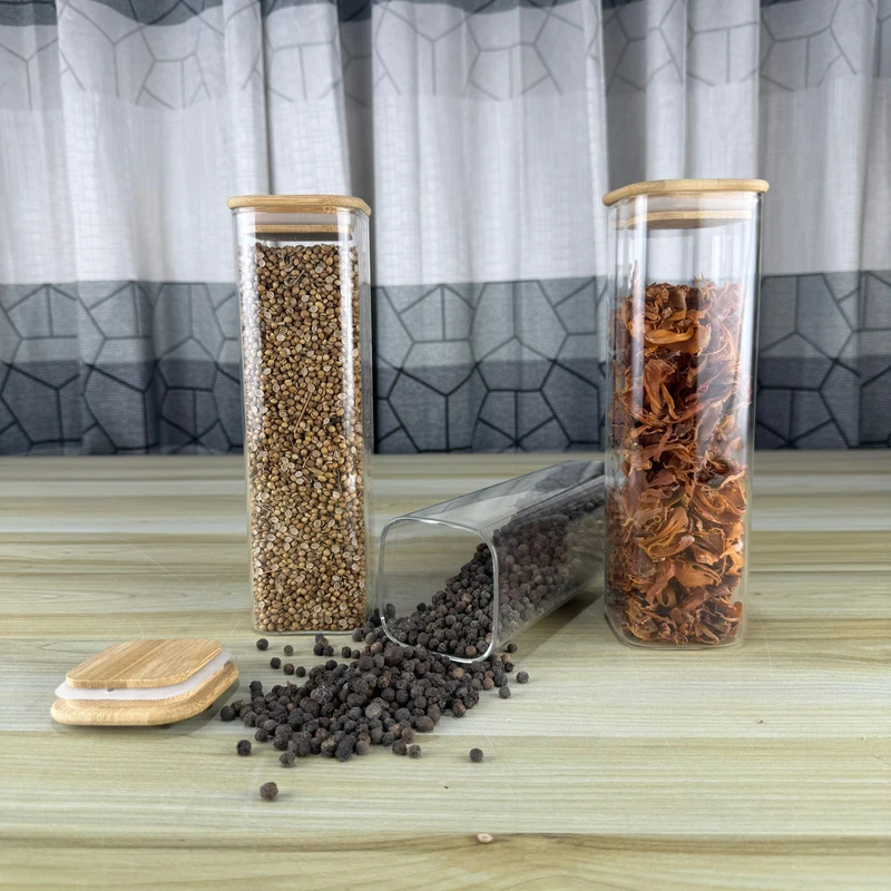 550ml Square Glass Jar Wooden Lid (PDM)