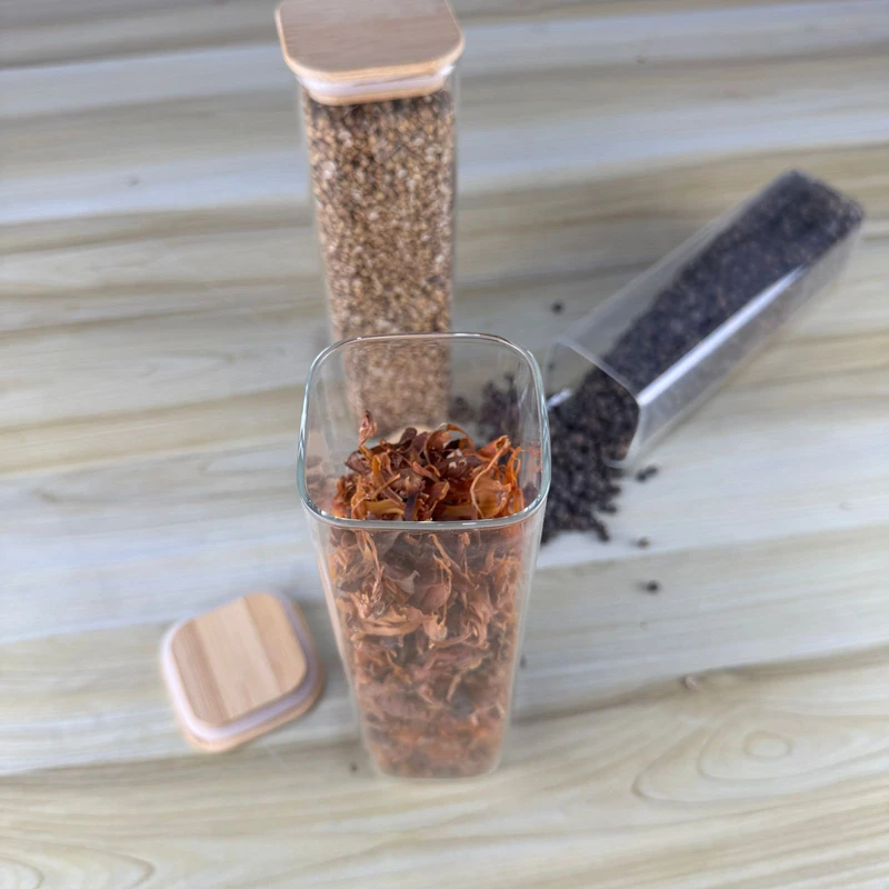 550ml Square Glass Jar Wooden Lid (PDM) - Image 3