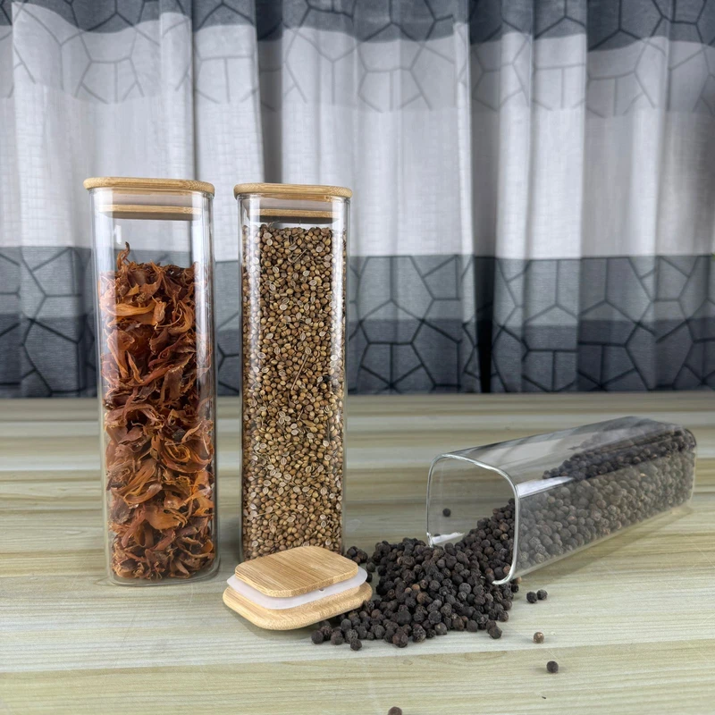 550ml Square Glass Jar Wooden Lid (PDM) - Image 4