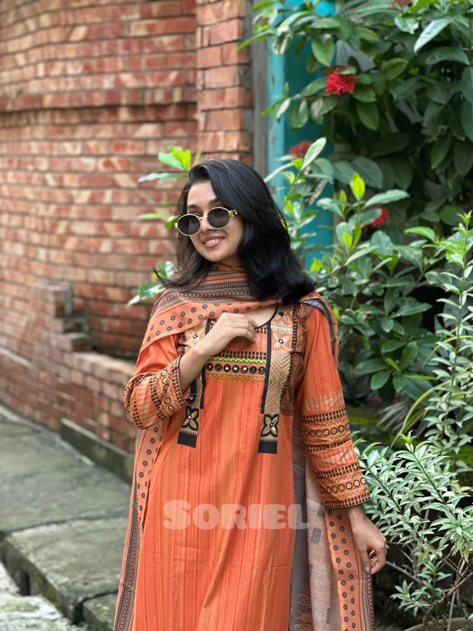 Embroidered & Block Printed Cotton (Orange)