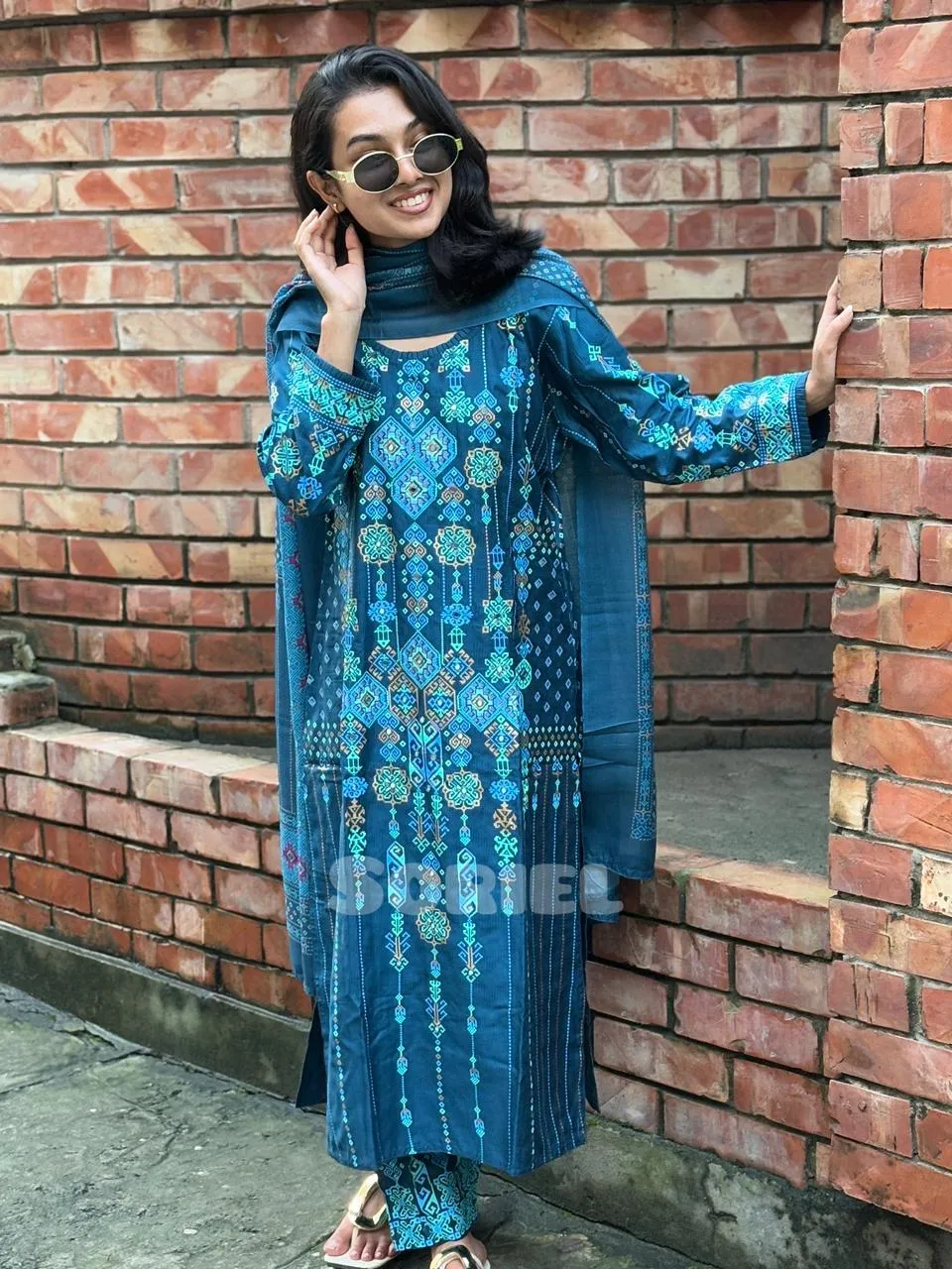 Embroidered & Block Printed Maslin (Blue)