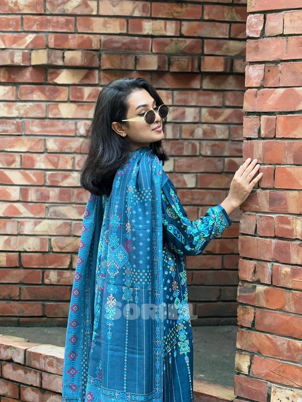 Embroidered & Block Printed Maslin (Blue)