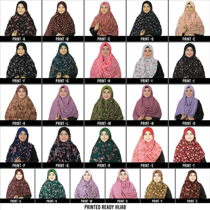 Printed Floral Ready Hijab With Mask -  PRH03