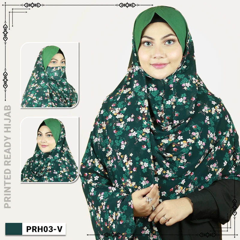 Printed Floral Ready Hijab With Mask -  PRH03 - Image 10