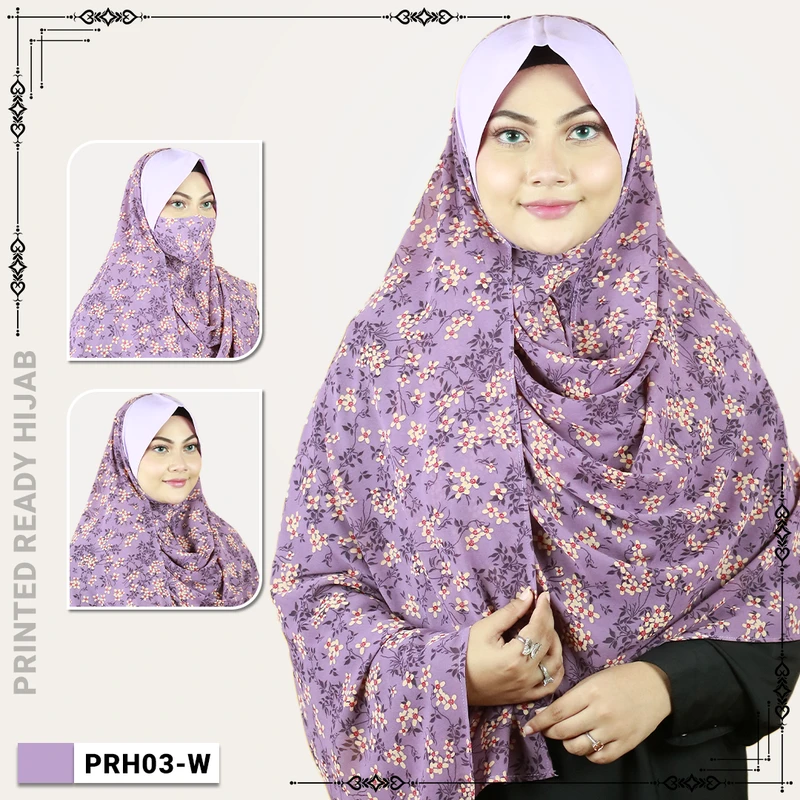 Printed Floral Ready Hijab With Mask -  PRH03 - Image 5