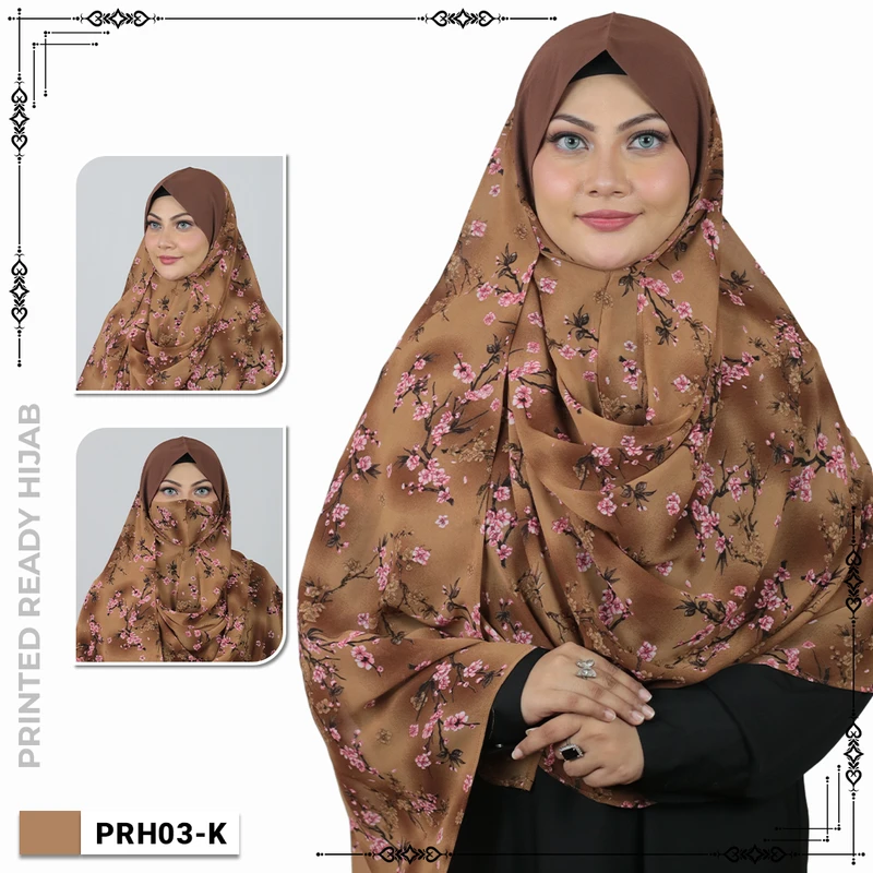 Printed Floral Ready Hijab With Mask -  PRH03 - Image 6