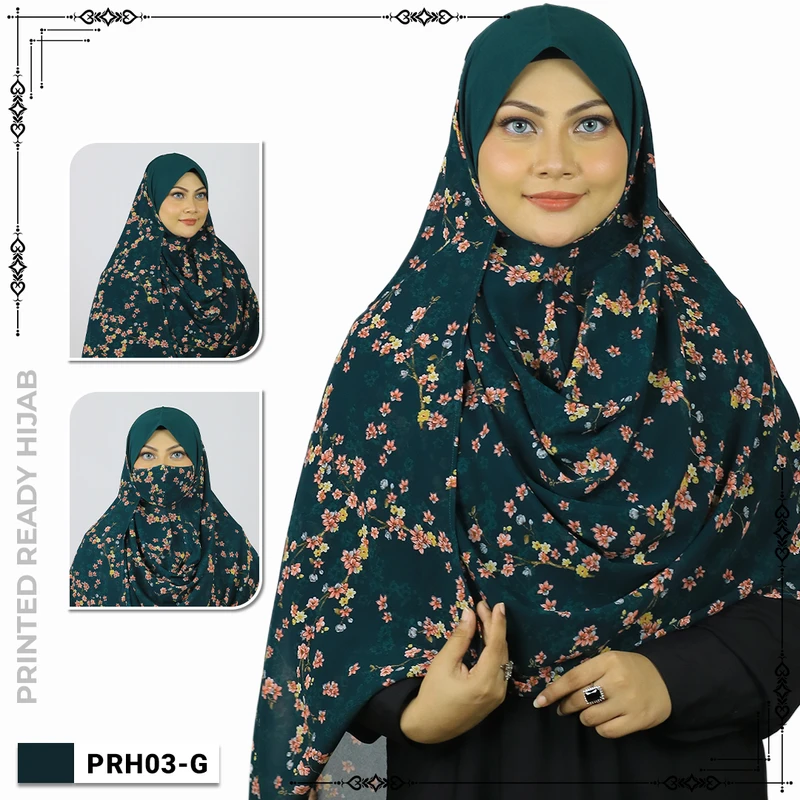 Printed Floral Ready Hijab With Mask -  PRH03 - Image 9