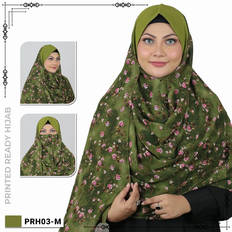 Printed Floral Ready Hijab With Mask -  PRH03 - Image 7