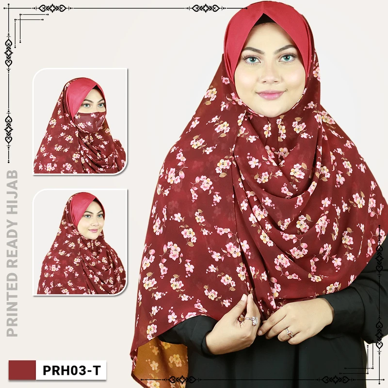 Printed Floral Ready Hijab With Mask -  PRH03 - Image 11