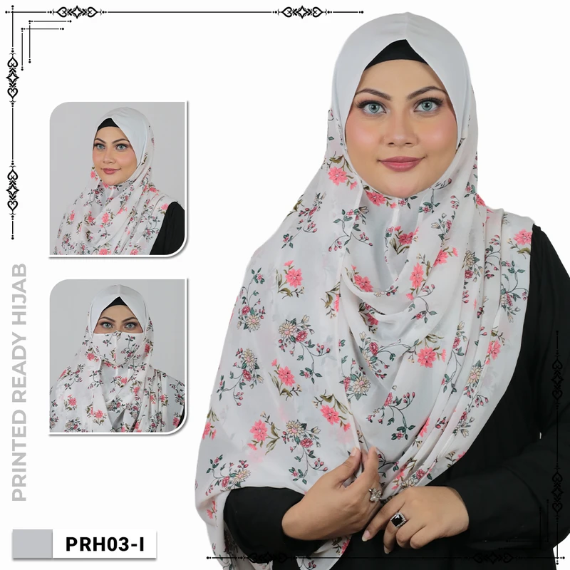 Printed Floral Ready Hijab With Mask -  PRH03 - Image 8