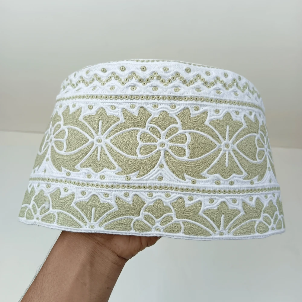 Soft Golden Khaki Omani Handmade Tupi | Size 58