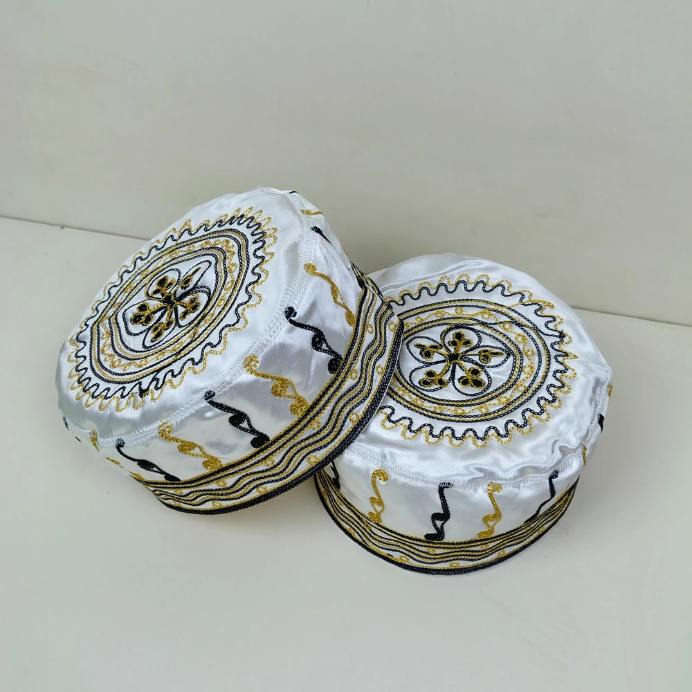 Premium Azhari Tupi – Elegant Islamic Prayer Cap with Gold & Black Embroidery - Image 3