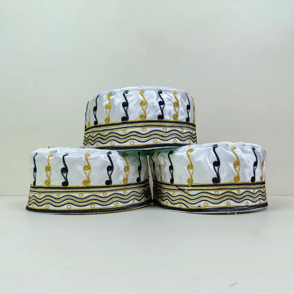 Premium Azhari Tupi – Elegant Islamic Prayer Cap with Gold & Black Embroidery - Image 4
