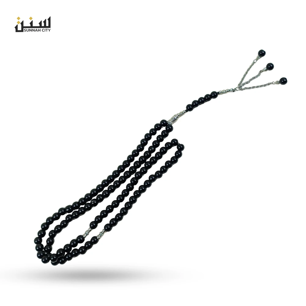 Tiger Aqeeq Black Stone Tasbih (99 Beads) – Premium Islamic Tasbih for Gift - Image 3