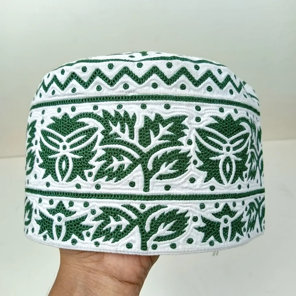 Green Omani Handmade Tupi | Size 58, Foldable & Adjustable Cap