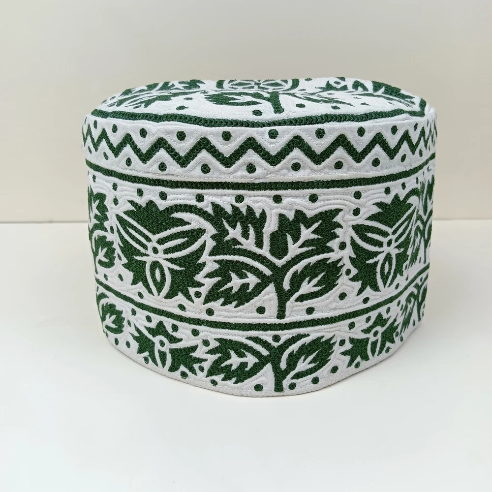 Green Omani Handmade Tupi | Size 58, Foldable & Adjustable Cap