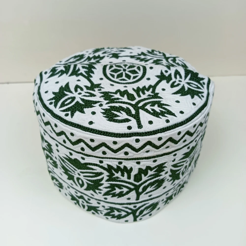 Green Omani Handmade Tupi | Size 58, Foldable & Adjustable Cap - Image 3