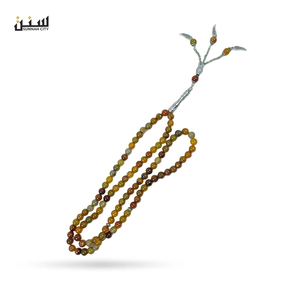 Premium Akik Tasbih – 99 Beads Natural Multi-Color Aqeeq Stone Prayer Beads - Image 3