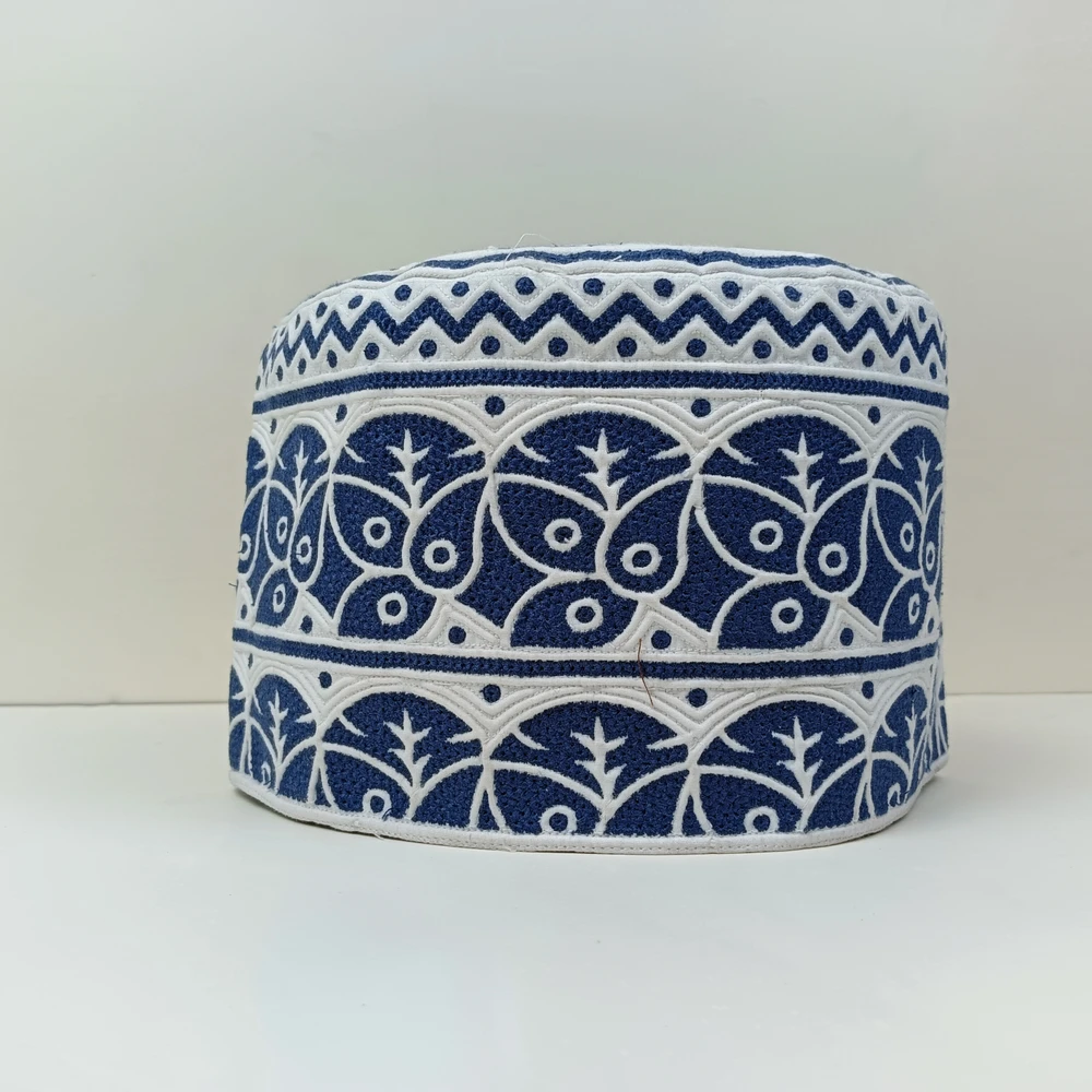 Blue Omani Handmade Tupi | Size 58, Foldable & Adjustable Cap