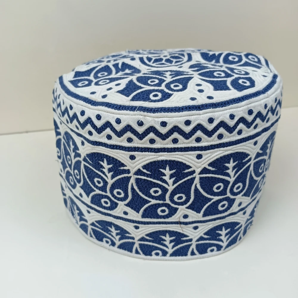 Blue Omani Handmade Tupi | Size 58, Foldable & Adjustable Cap - Image 3