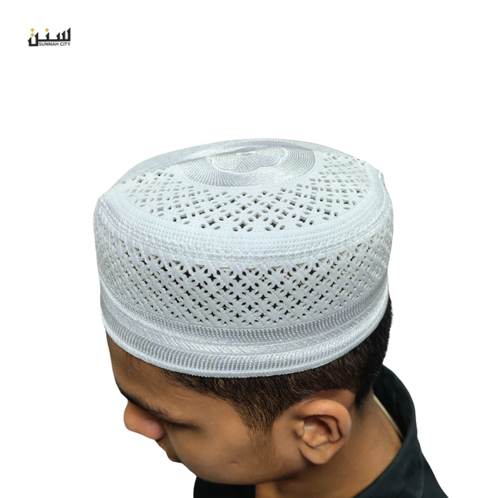 Muslim Prayer Tupi – White Cotton Net Design