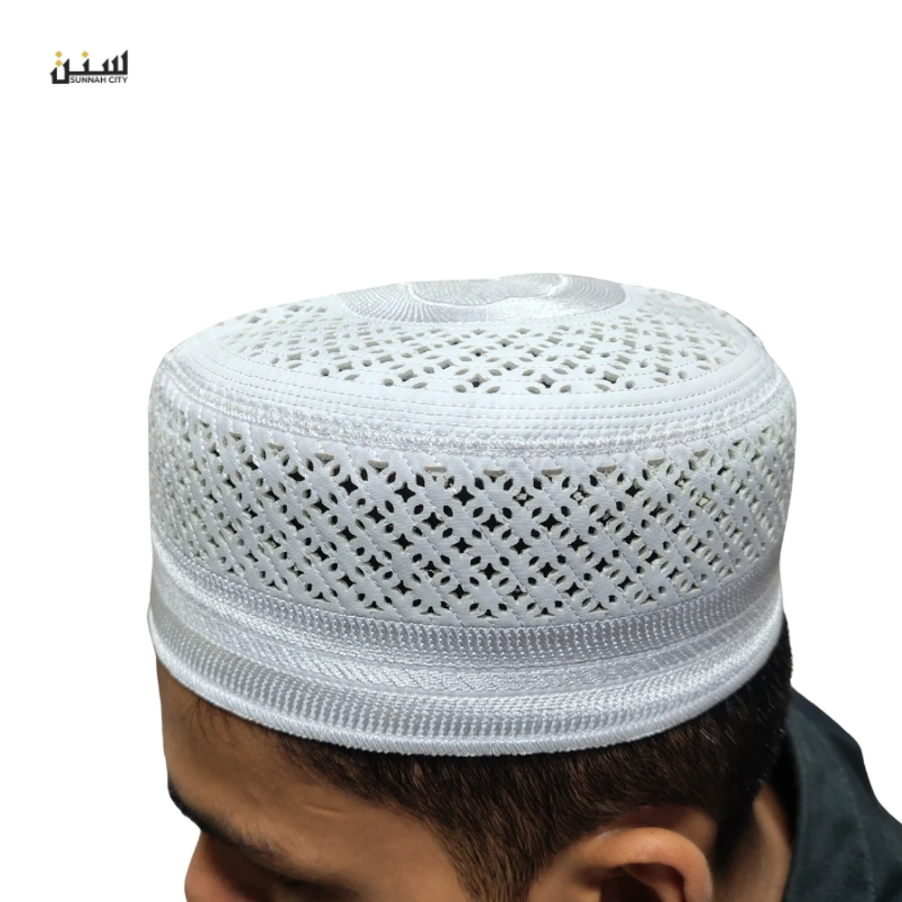Muslim Prayer Tupi – White Cotton Net Design
