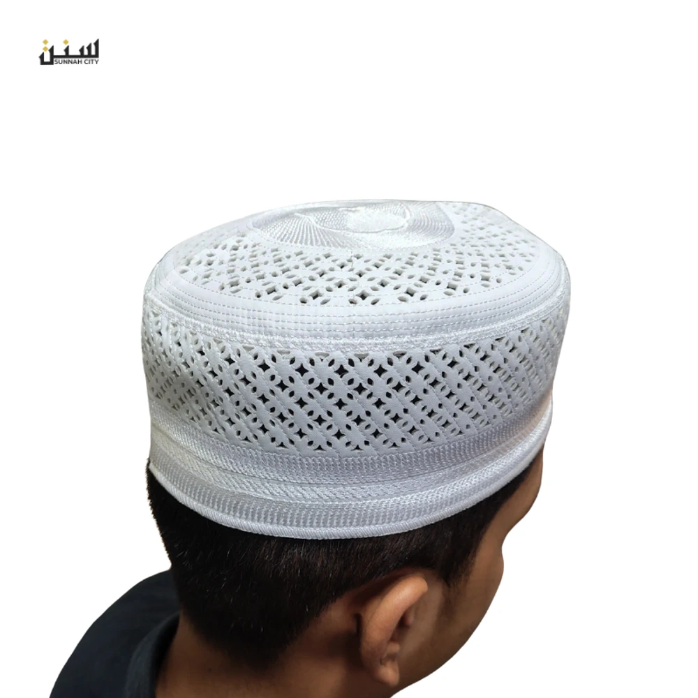 Muslim Prayer Tupi – White Cotton Net Design - Image 4