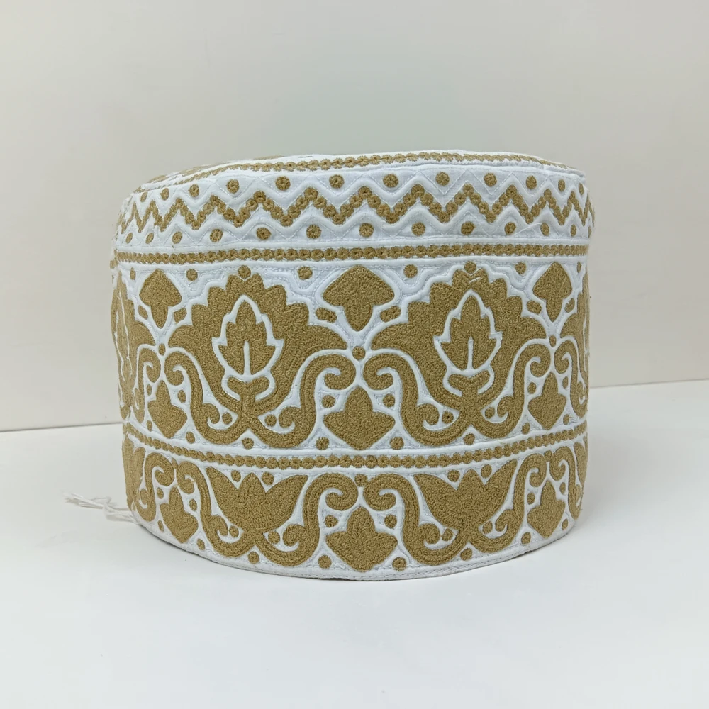 Golden Khaki Omani Handmade Tupi | Size 58, Foldable & Adjustable Cap