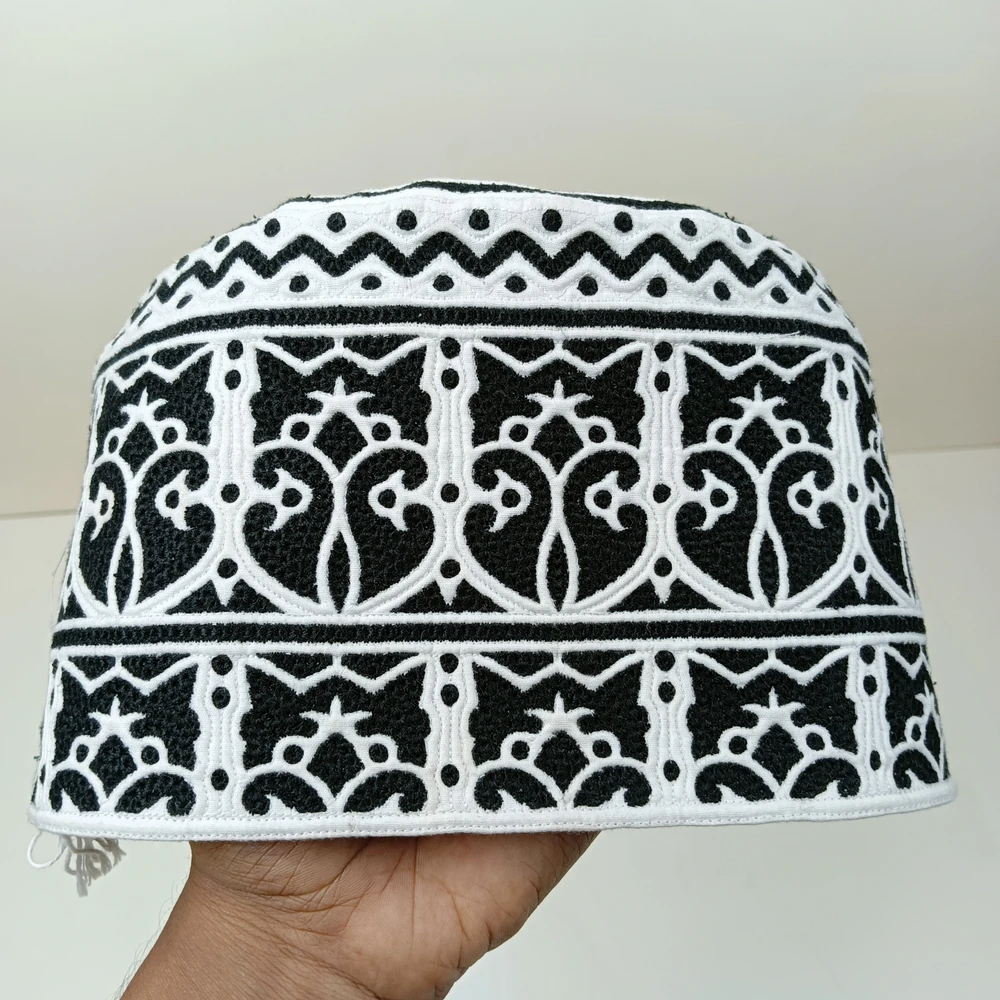 58 Size Black Azhari Tupi – Omani Handcrafted Cap for Bokta