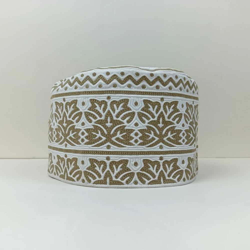 Khaki Brown Omani Handmade Tupi | Size 58, Foldable & Adjustable Cap