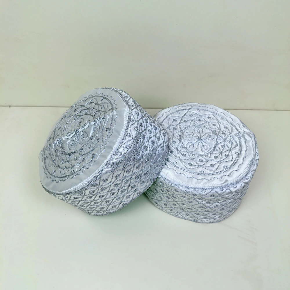 Stylish White & Silver Azhari Tupi – Sunnah City Premium Cap