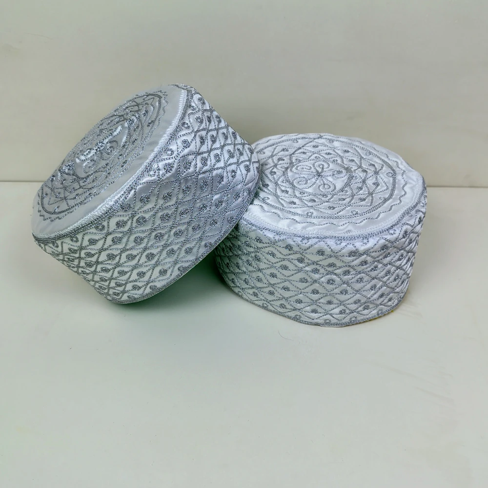 Stylish White & Silver Azhari Tupi – Sunnah City Premium Cap - Image 3