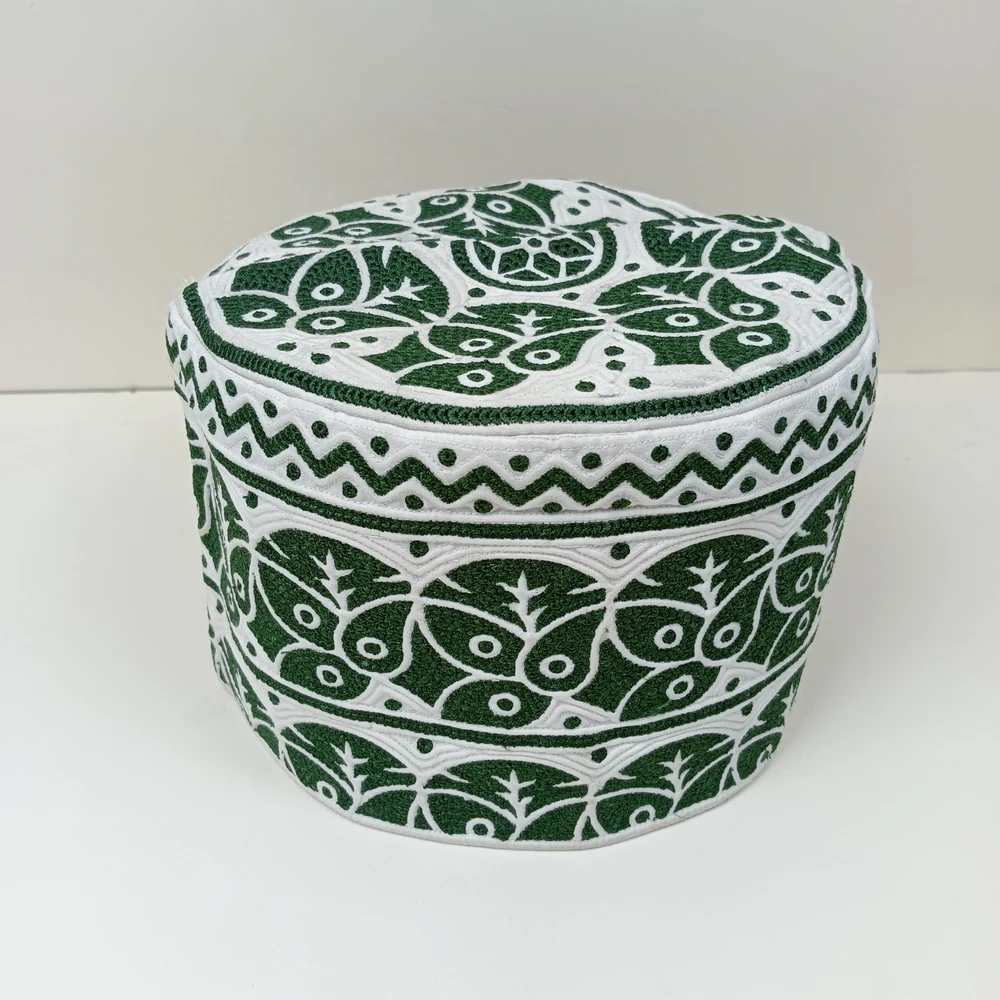 Handmade Green Omani Tupi – Size 58, 5 Inch Height, Adjustable