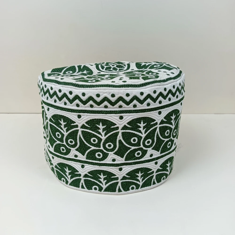Handmade Green Omani Tupi – Size 58, 5 Inch Height, Adjustable