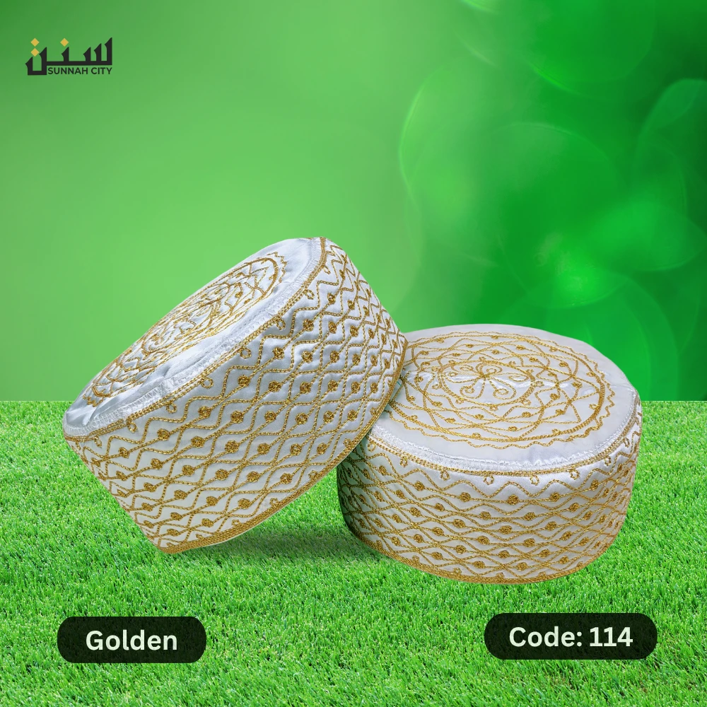 Golden Azhari Tupi – Premium Islamic Cap | Sunnah City”