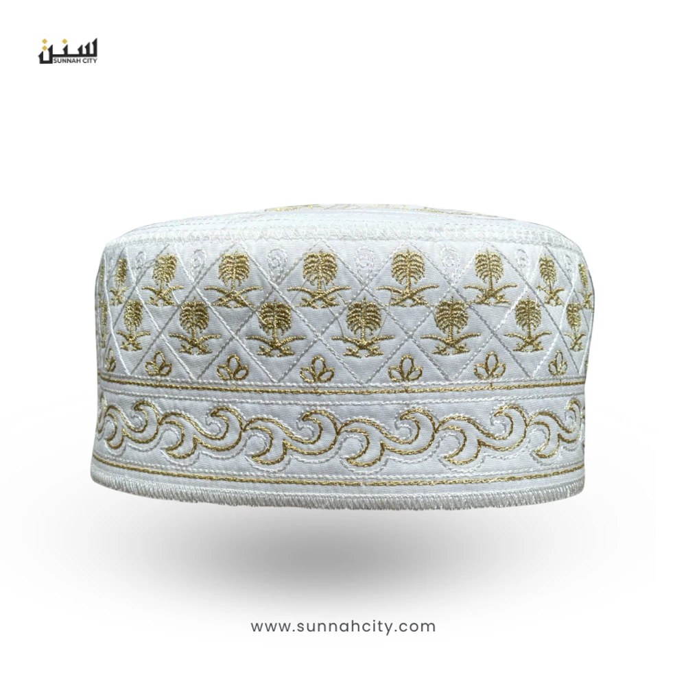 Muslim Prayer Tupi – White Cotton Golden Thread - Image 4