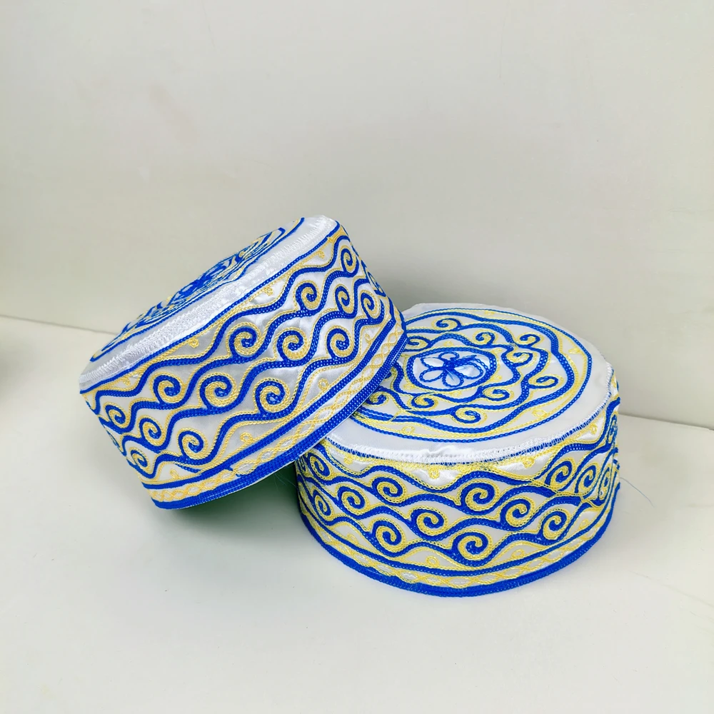Blue & Golden Azhari Tupi – Premium Islamic Cap for Men