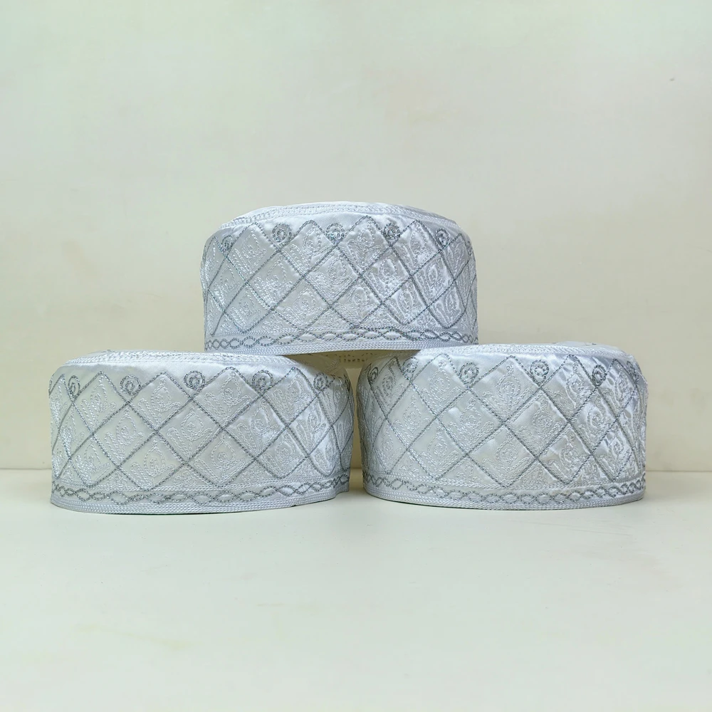 Premium Cotton White and ash Azhari Tupi – Elegant Islamic Cap for Men