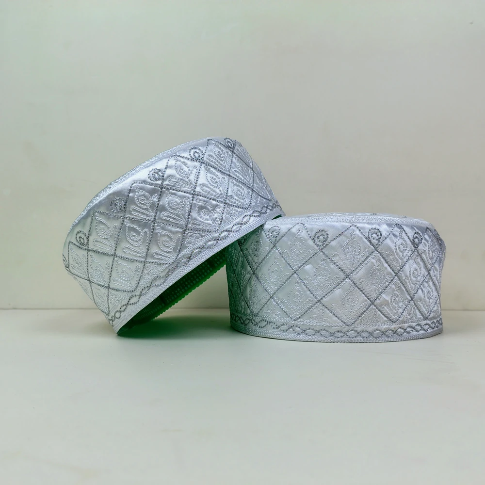 Premium Cotton White and ash Azhari Tupi – Elegant Islamic Cap for Men - Image 4