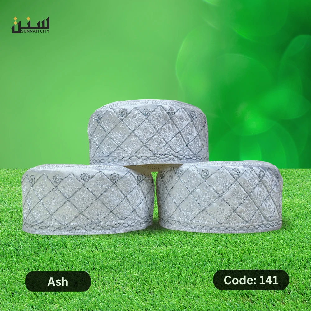 Premium Cotton White and ash Azhari Tupi – Elegant Islamic Cap for Men