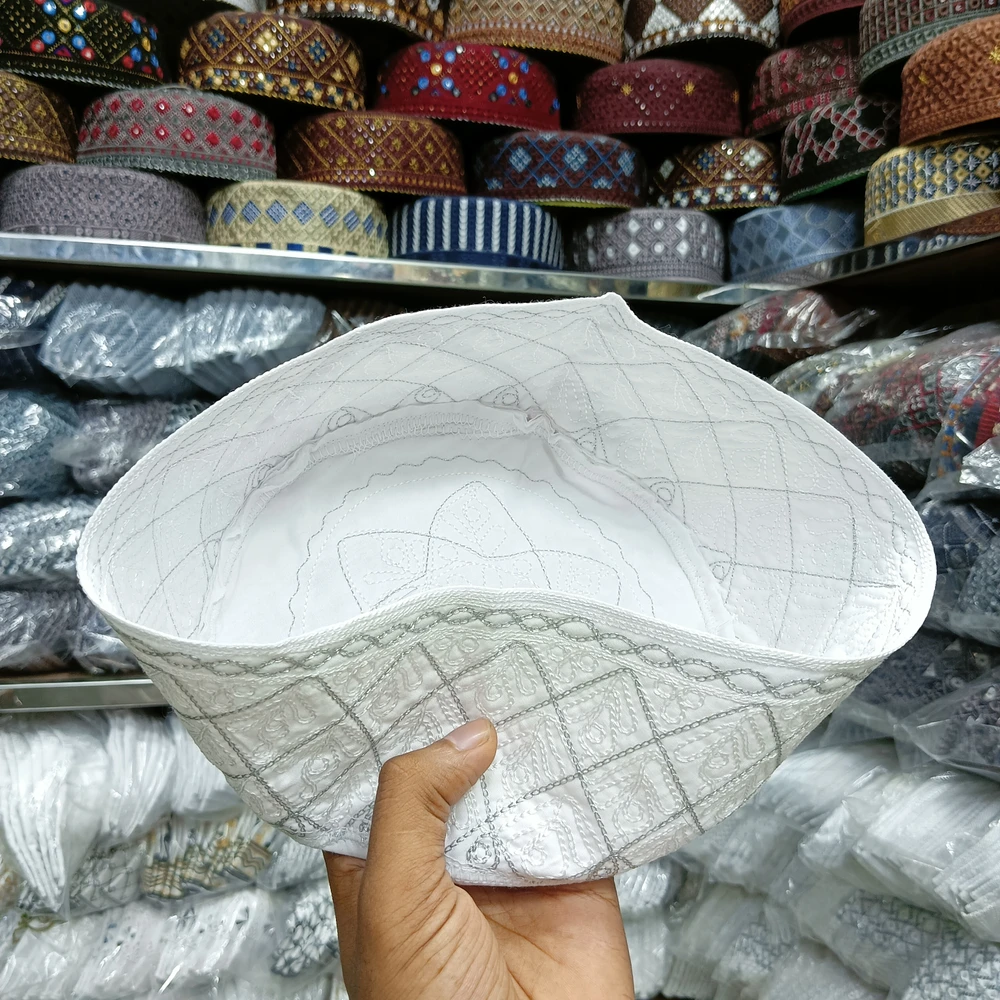 White & Silver Azhari Tupi – Premium Islamic Caps - Image 3