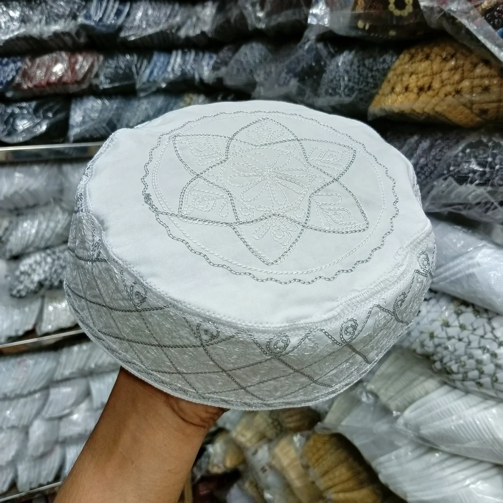 White & Silver Azhari Tupi – Premium Islamic Caps - Image 4
